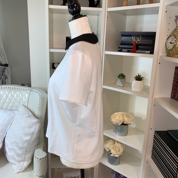 White shortsleeve top w/black collar - Picture 2 of 5